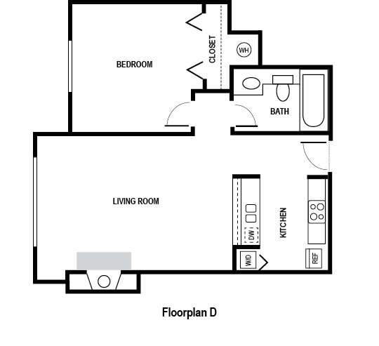 Floor Plans 1 Bed 1 Bath 505 sq. ft. at Charbonneau Apartments in Seattle, WA 98101