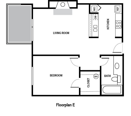 Floor Plan 1 bed 1 bath 615 sq. ft. at Charbonneau Apartments in Seattle, WA 98101