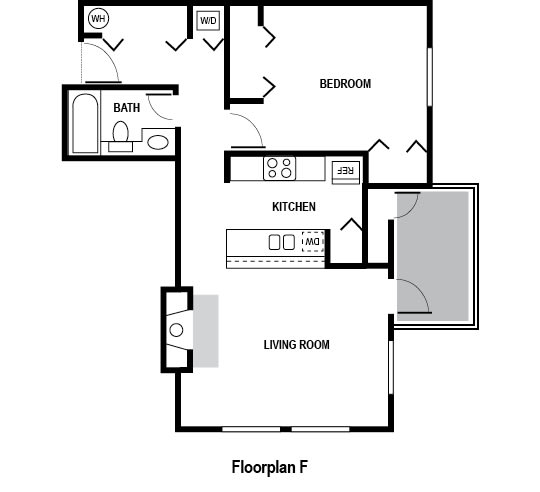 Floor Plan 1 bed 1 bath 615 sq. ft. at Charbonneau Apartments in Seattle, WA 98101