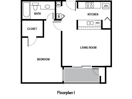 Floor Plan 1 bed 1 bath 624 sq. ft. at Charbonneau Apartments in Seattle, WA 98101