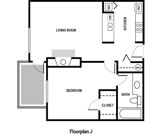Floor Plan 1 bed 1 bath 624 sq. ft. at Charbonneau Apartments in Seattle, WA 98101