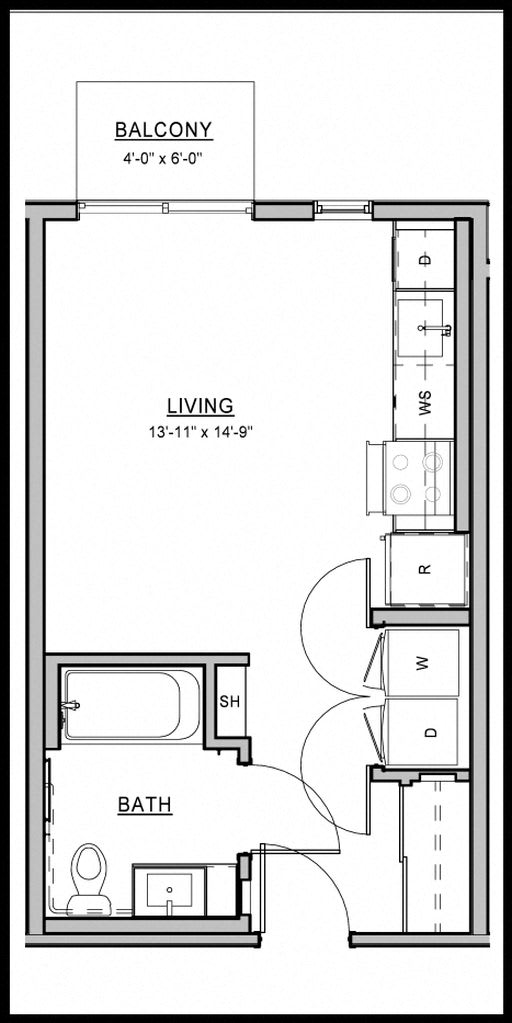 Studio A.1 Floorplan at The Hub Apartments, Lacey, WA 98503
