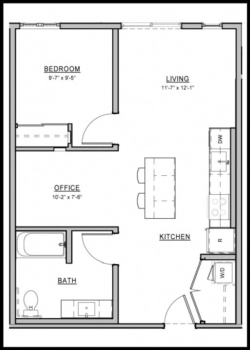1 Bed 1 Bath Plus B.3 Floorplan at The Hub Apartments, Washington
