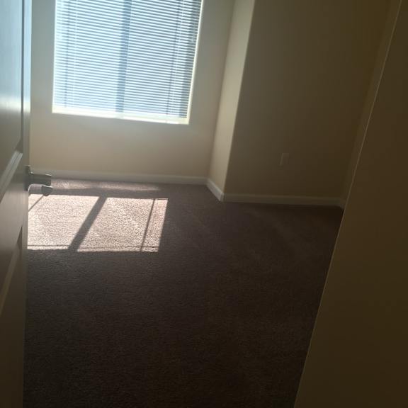 A window with blinds is open and letting light into a room.