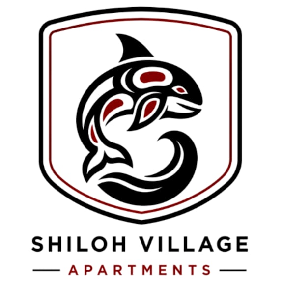 A logo for Shiloh Village Apartments featuring a stylized fish.