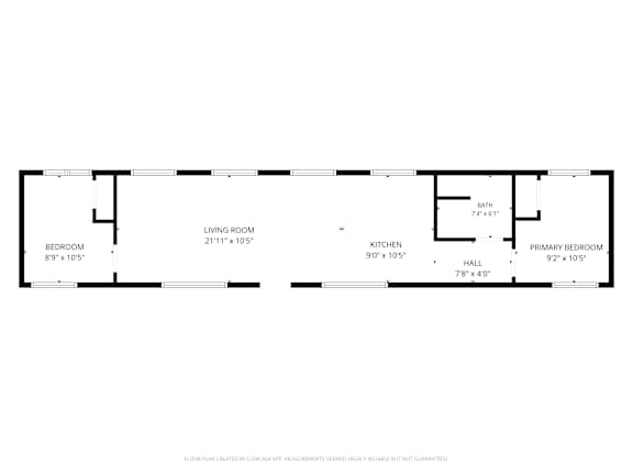 Floor plan of Unit B at 4245 Brooklyn House with a living room, two bedrooms, a kitchen, a hall and a primary bedroom.