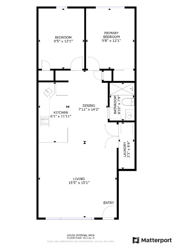 2 bed 1 bath floor plan B at Amity Oak, Amityville, NY, 11701