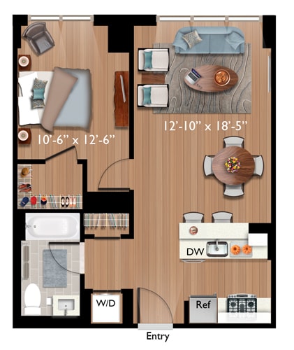 1 bed 1 bath floor plan O at Continuum, White Plains, NY, 10606