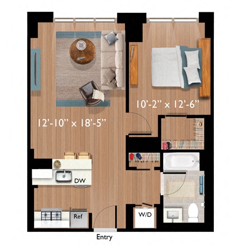 1 bed 1 bath floor plan H at Continuum, White Plains, NY, 10606
