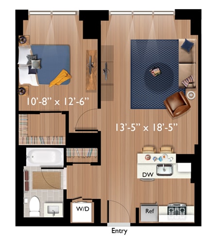 1 bed 1 bath floor plan I at Continuum, White Plains, NY