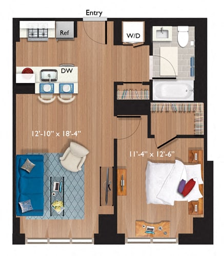 1 bed 1 bath floor plan L at Continuum, White Plains