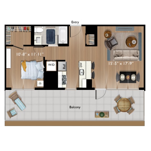1 bed 1 bath floor plan Pat Continuum, White Plains, NY