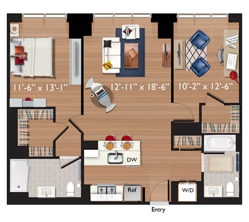 2 bed 2 bath floor plan F at Continuum, White Plains, NY