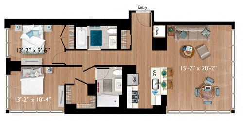 2 bed 2 bath floor plan Eat Continuum, White Plains, NY, 10606