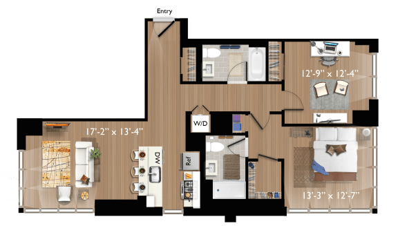 2 bed 2 bath floor plan G at Continuum, White Plains, 10606