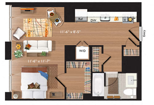 Studio floor plan D at Continuum, White Plains