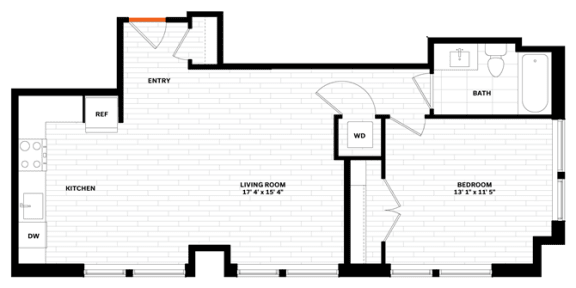 1 bedroom 1 bathroom Floor plan O at Altaire, Arlington