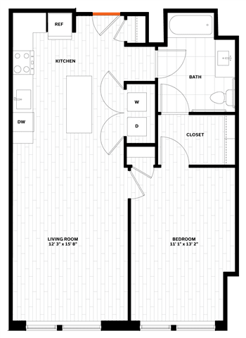 1 bedroom 1 bathroom Floor plan T at Altaire, Arlington, VA