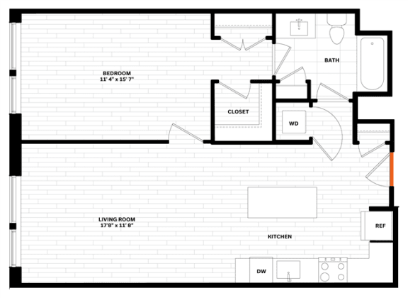 1 bedroom 1 bathroom Floor plan U at Altaire, Arlington, 22202