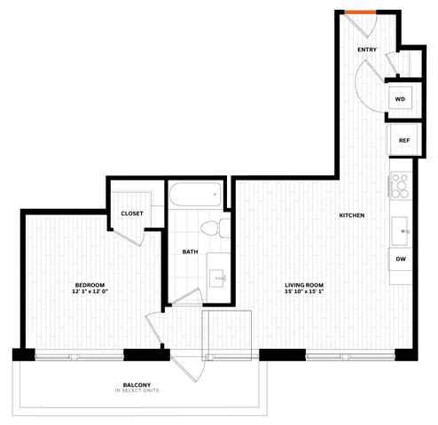 1 bedroom 1 bathroom Floor plan B at Altaire, Virginia, 22202
