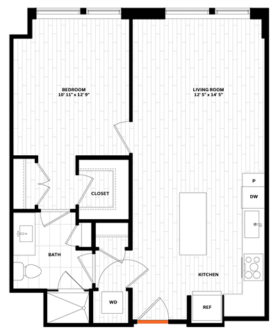 1 bedroom 1 bathroom Floor plan H at Altaire, Arlington, Virginia