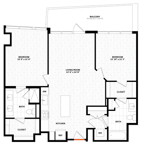 2 bedroom 2 bathroom Floor plan Q at Altaire, Arlington, VA, 22202