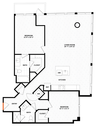 2 bed 2 bathroom Floor plan C at Altaire, Arlington, 22202