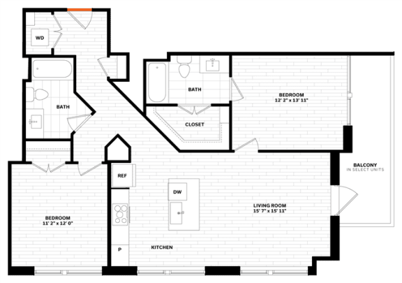 Floor Plan  2 bedroom 2 bathroom Floor plan V at Altaire, Arlington
