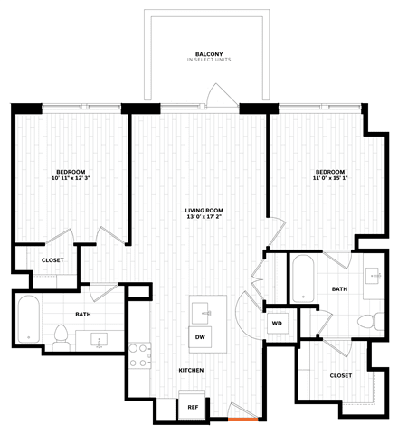2 bedroom 2 bathroom Floor plan B at Altaire, Virginia