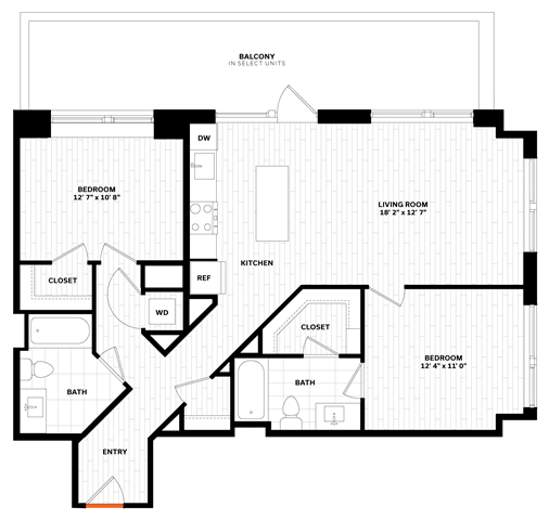 2 bedroom 2 bathroom Floor plan G at Altaire, Arlington, VA, 22202