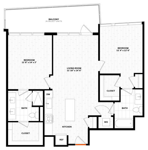 2 bedroom 2 bathroom Floor plan H at Altaire, Arlington, 22202