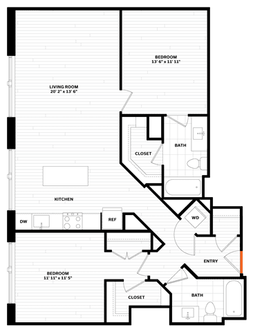 2 bedroom 2 bathroom Floor plan U at Altaire, Arlington