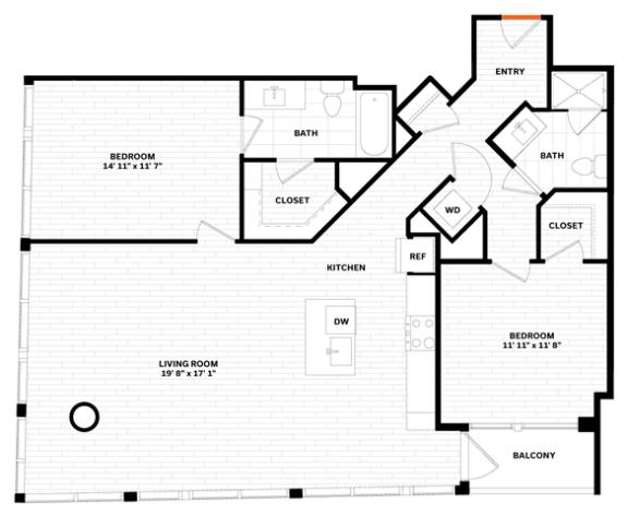 Floor Plan  2 bed 2 bathroom Floor plan B at Altaire, Arlington, VA