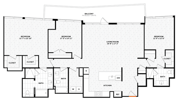 Floor Plan  3 bedroom 3 bathroom Floor plan A at Altaire, Arlington, 22202