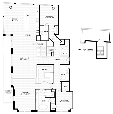 3 bedroom 3 bathroom Floor plan F 3 bedroom 3 bathroom Floor plan F at Altaire, Arlington, VA, 22202