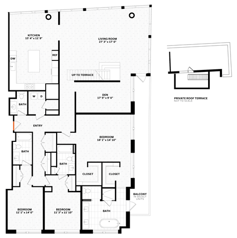 3 bedroom 3.5 bathroom Floor plan B at Altaire, Arlington, Virginia