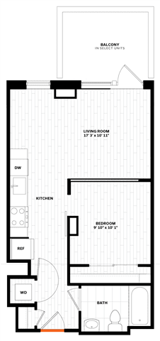 Studio 1 bathroom floor plan A at Altaire, Arlington, VA, 22202