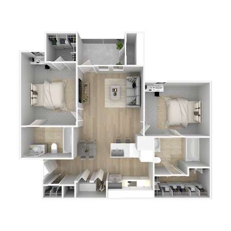 2 bed 2 bath floor plan at The Azul Apartment Homes, Mississippi
