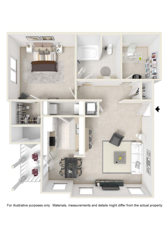Floor Plan  1 Bedroom Floor Plan A at Reserve at Park Place Apartment Homes, Hattiesburg, MS, 39402