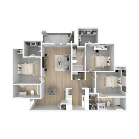 3 bed 2 bath floor plan at The Azul Apartment Homes, Mississippi, 38655