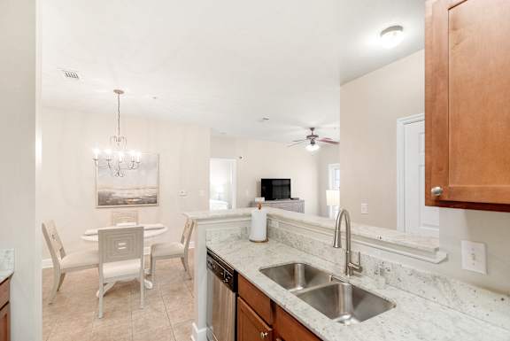 Dishwasher and stainless steel sink at Highlands Apartment Homes, Bartlett, TN, 38135