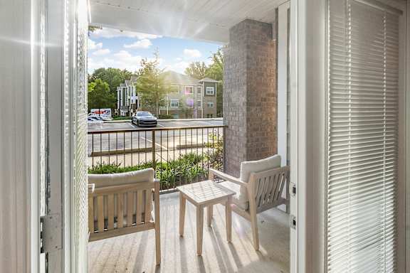 Balcony with view of the city at Faulkner Flats Apartment Homes, Oxford