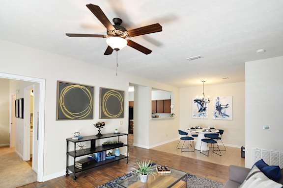 Hardwood floors in living room at Landing at Willow Bayou Apartment Homes in Bossier City, LA