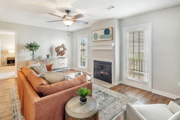 a living room with a couch and a fireplace at Reserve of Jackson Apartment Homes, Jackson, 39211