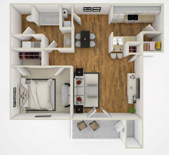 Floor Plan  One bedroom 1 bath at Reserve of Bossier City Apartment Homes, LA