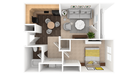 1 Bed | 1 Bath | 785 Sq. Ft. Station B Floor Plan at the HUB of New Albany Apartments (787 square feet 1 bed)