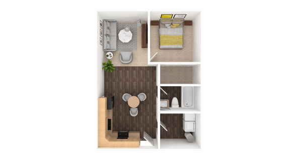 1 Bed | 1 Bath | 650 Sq. Ft. Station A Floor Plan at the HUB of New Albany Apartments (650 square feet 1 bed)