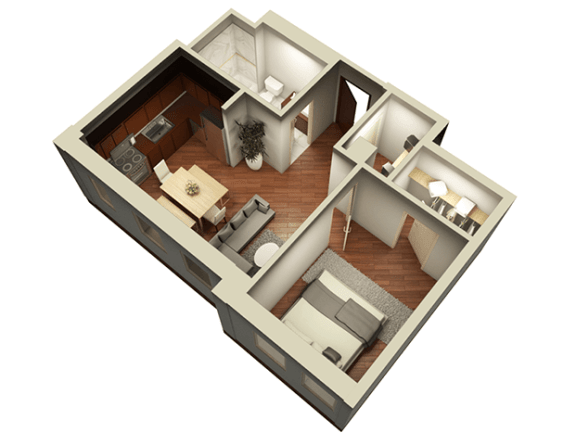 Floor Plan  1 Bed 1 Bath 576 sqft 3D Floor Plan at Somerset Place Apartments, Chicago, IL, 60640
