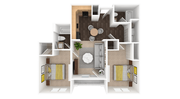 2 Bed | 2 Bath | 1070 Sq. Ft Connection Floor Plan at HUB of New Albany, New Albany, 47150