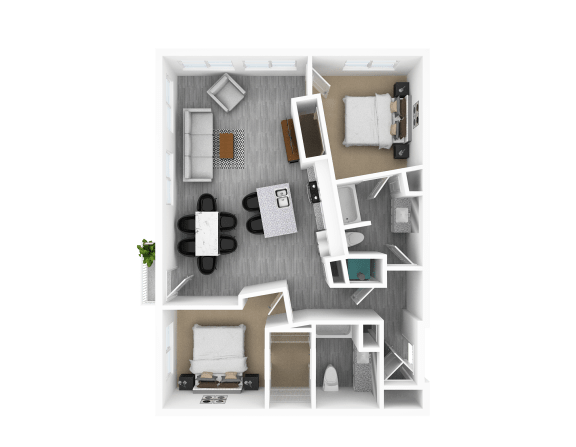 Luxury 2 Bed 2 Bath, 1,259 sqft, 3D Floorplan at The Whit in Indianapolis, IN 46204